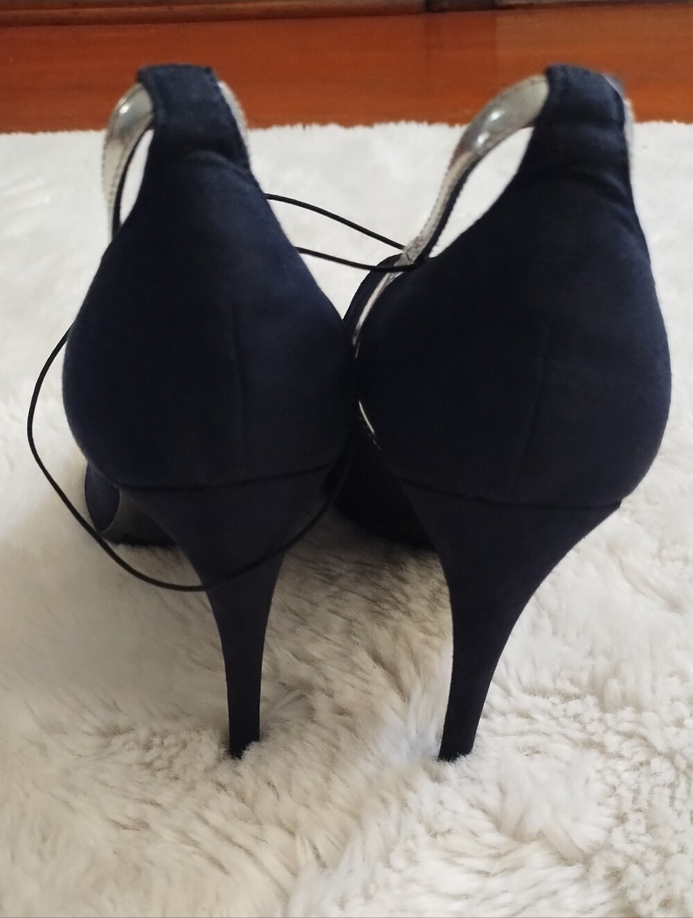 Marc Fisher Navy Pointed Slingback Pumps with Silver Heel Trim - Picture 4 of 8